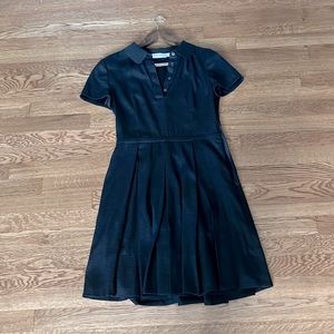 Tory burch black pleated silk dress Peter Pan collar